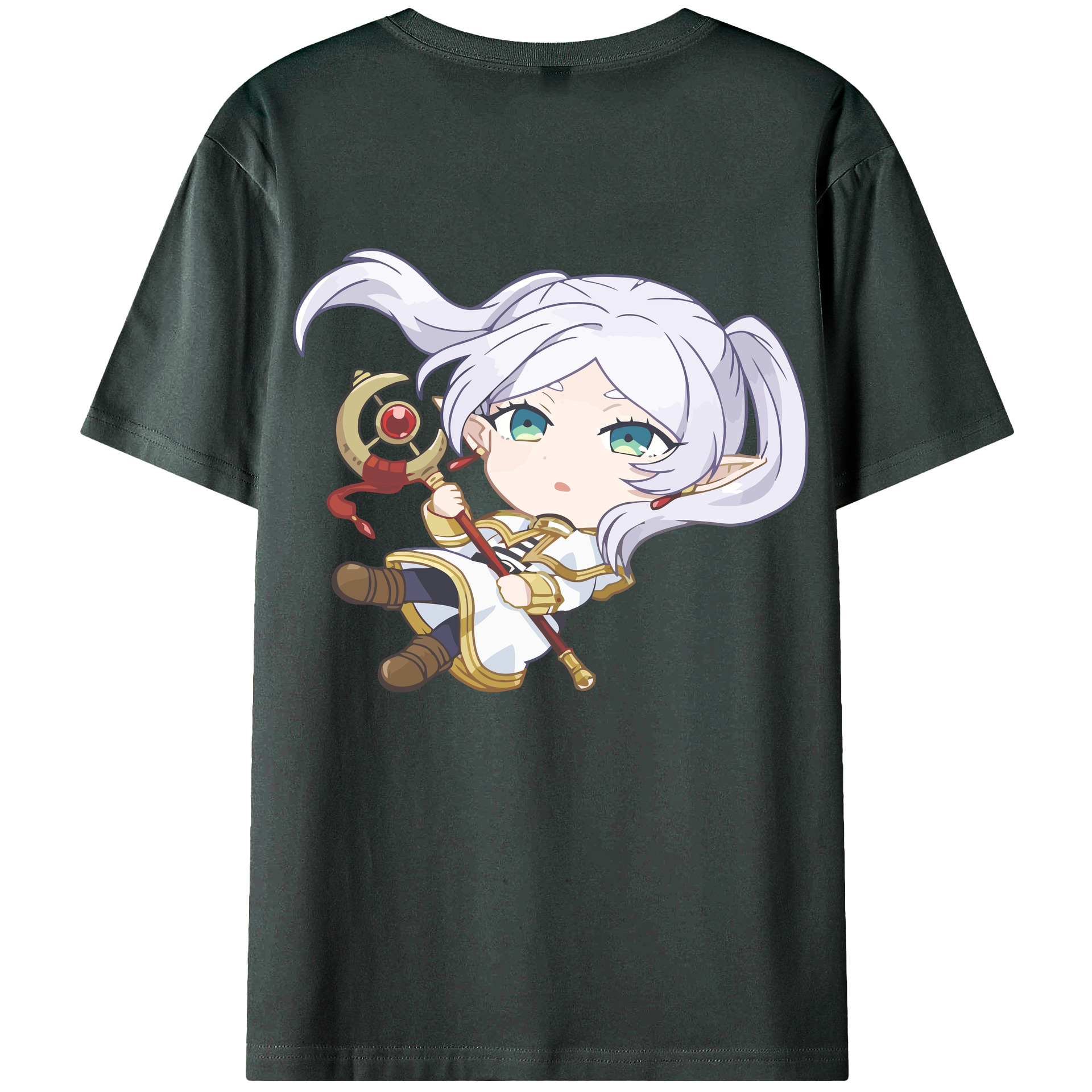 （画像用） 葬送のフリーレン Frieren 綿100％ メンズ半袖Tシャツ（バックプリント） 通気性